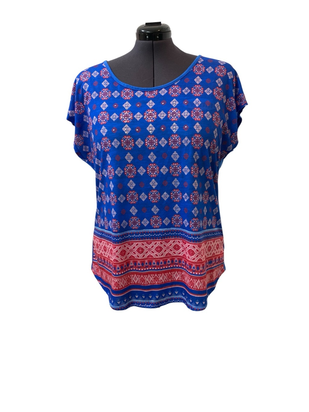 Kim Rogers Women's plus size 1X Blue Short Sleeve Crew neck Print T-Shirt Tee